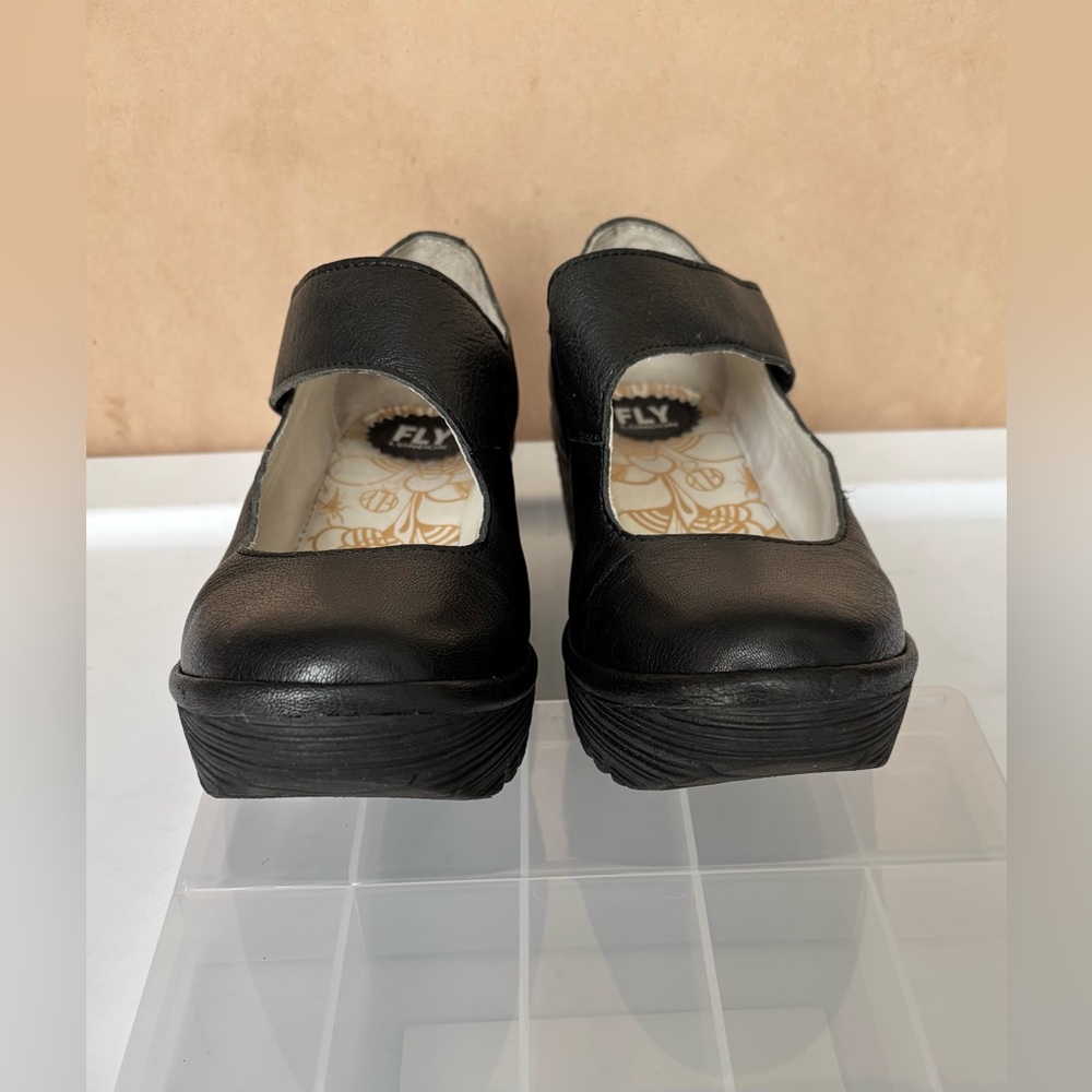 Fly London Yas Mary Jane Platform Wedge Black Leather Pumps Size 8 - Picture 7 of 12